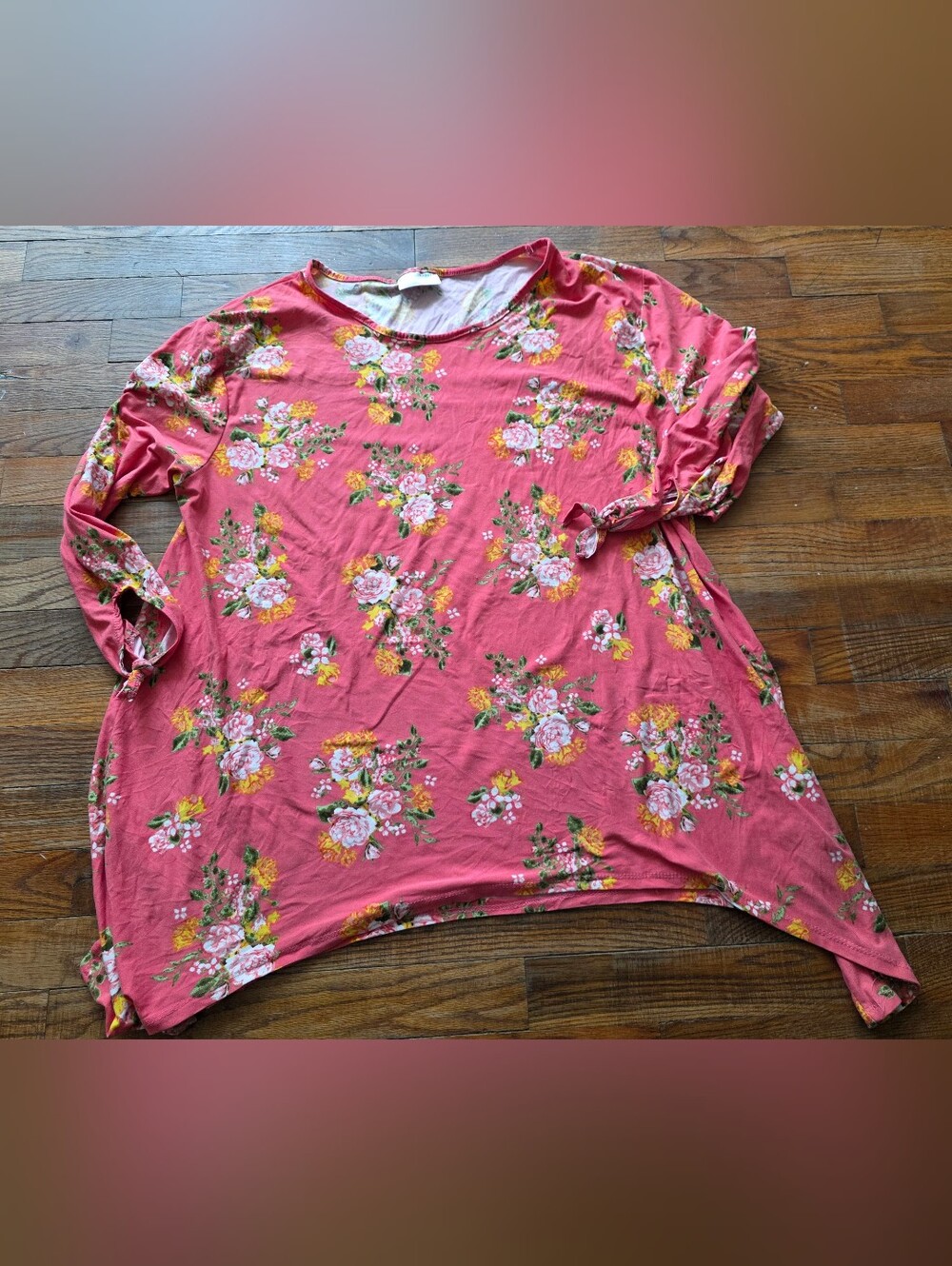 Bobbie Brooks Coral Pink Floral Long Sleeve Tee